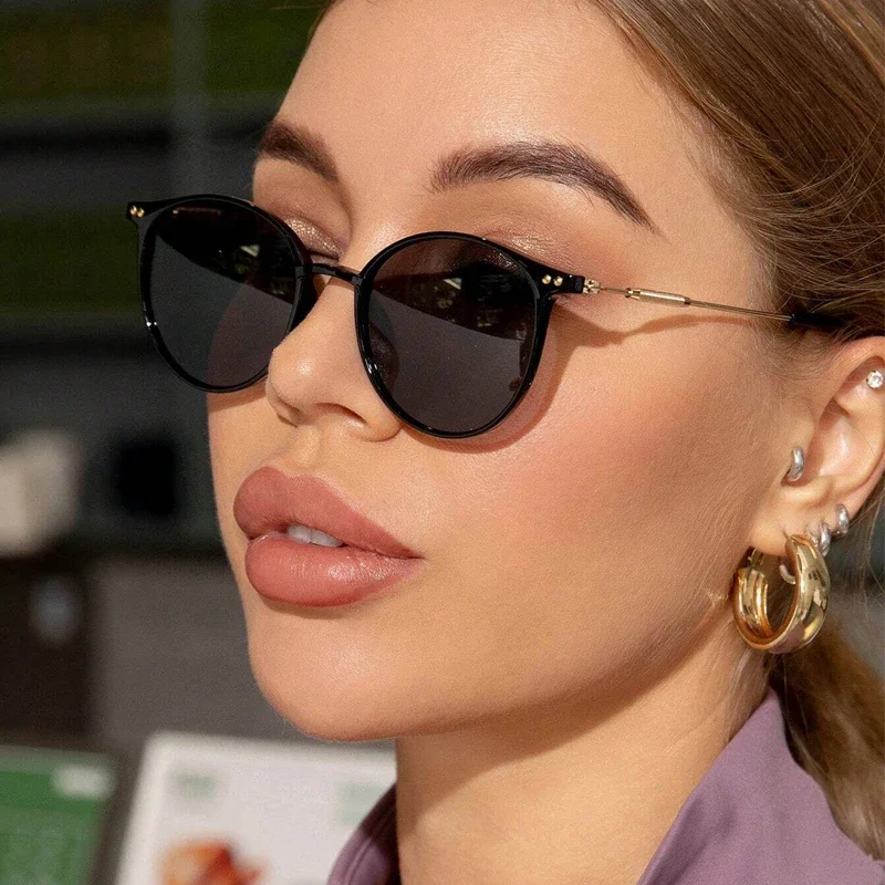 Uv Resin - New Round Vintage Sunglasses Women Retro